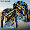 Bluejose Fishing Navy Hexagon Gold Stripe Custom Name & Team Name 3D Shirts (12 Breeds)
