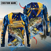 Bluejose Fishing Blue Flame Golden American Flag Custom Name & Team Name 3D Shirts (12 Breeds)