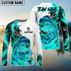 Bluejose Fishing Cyan Fire Flame Smoke Design Custom Name & Team Name 3D Shirts (12 Breeds)