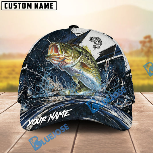 BlueJose Fishing Black White Crack Texture Splash Personalized Name Classic 3D Cap (13 Breeds)