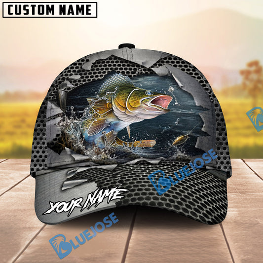 BlueJose Fishing Torn Metal Mesh Personalized Name Classic 3D Cap (13 Breeds)