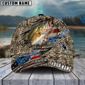 BlueJose Personalized Large Mouth Bass Premium Crack Camo Fishing Classic Cap