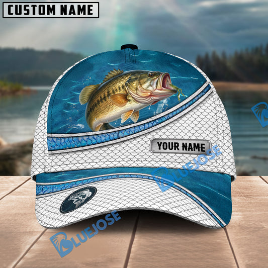 BlueJose Bass Fishing Blue Water Pattern Personalized Cap
