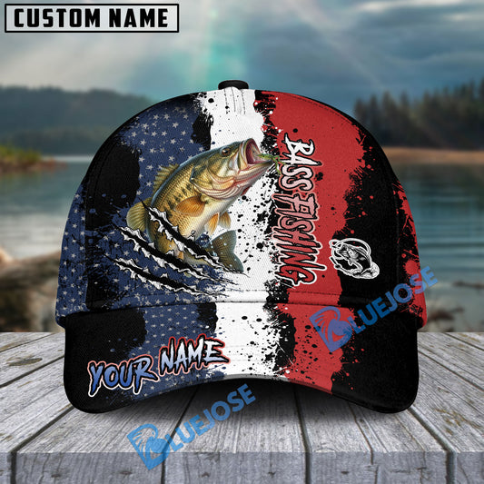 Bluejose Bass Fishing Paint Scratch American Flag scratch Sport Personalized Cap