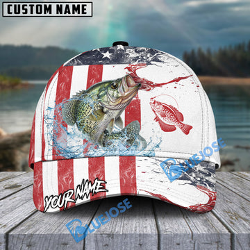 Bluejose Crappie Fishing American Flag Red Blue Seawave Personalized Cap