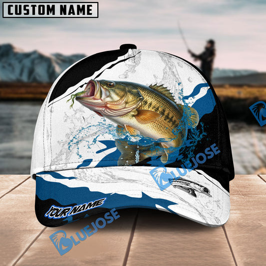 Bluejose Bass Fishing Black White Water Flow Personalized Cap