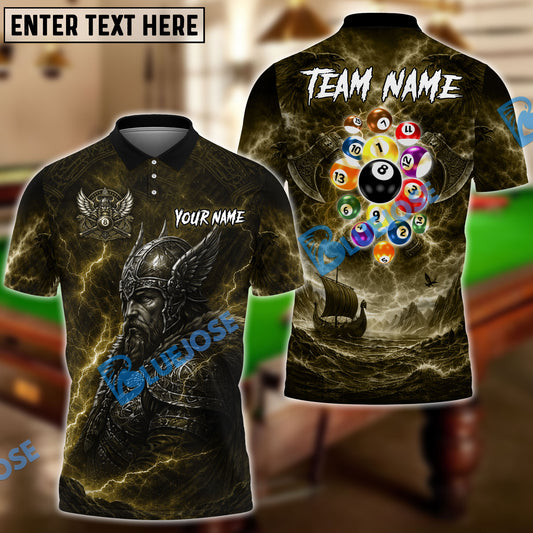 BlueJose Billiards 8 Ball Thunder Lightning Viking Warrior Design Personalized Name Shirt (6 Colors)