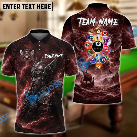 BlueJose Billiards 8 Ball Thunder Lightning Viking Warrior Design Personalized Name Shirt (6 Colors)