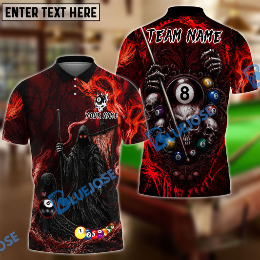 BlueJose Billiards Among Ghosts Skulls 8 Ball Pool Design Personalized Name Shirt (6 Colors)