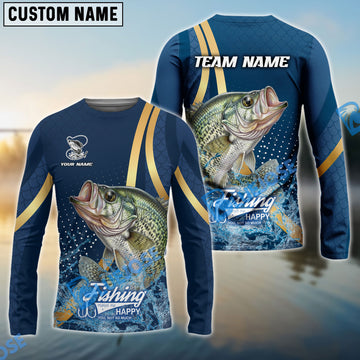 Bluejose Crappie Fishing Navy Gold Sport Stripe Scale Pattern Custom Name & Team Name 3D Shirts
