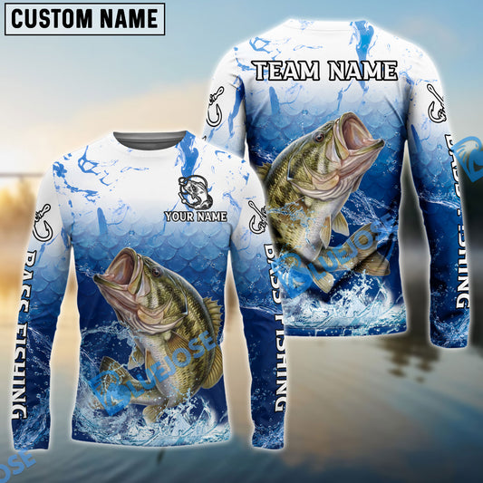 Bluejose Bass Fishing Ocean Scale Gradient Splash Design Custom Name & Team Name 3D Shirts