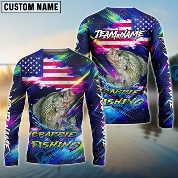 Bluejose Crappie Fishing Bait Neon Strike American Flag Custom Name & Team Name 3D Shirts