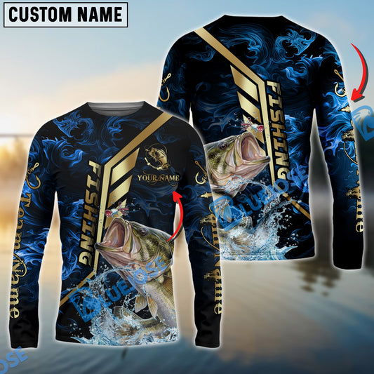 Bluejose Bass Fishing Gold Smoke Premium Sport Style Custom Name & Team Name 3D Shirts