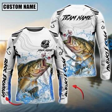 Bluejose Bass Fishing White Black Curve Pattern Design Custom Name & Team Name 3D Shirts