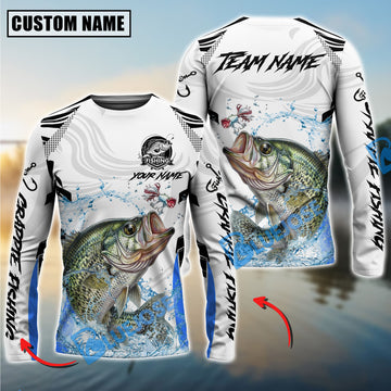 Bluejose Crappie Fishing White Black Curve Pattern Design Custom Name & Team Name 3D Shirts