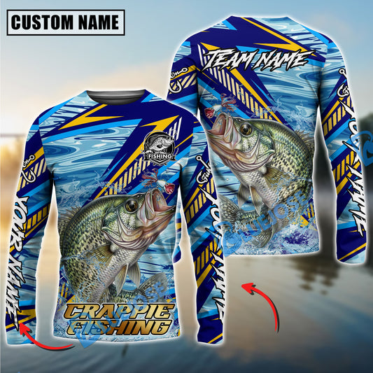 Bluejose Crappie Fishing Yellow Blue Lightning Pattern Design Custom Name & Team Name 3D Shirts