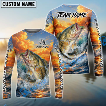 Bluejose Bass Fishing Ocean Sunset Wave Custom Name & Team Name 3D Shirts