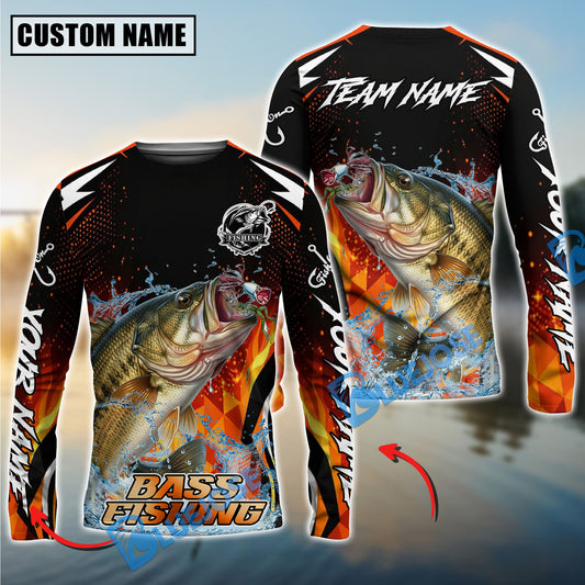Bluejose Bass Fishing Fire Touch Custom Name & Team Name 3D Shirts