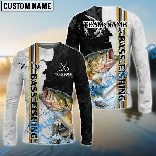Bluejose Bass Fishing Split Grunge Splash Design Custom Name & Team Name 3D Shirts