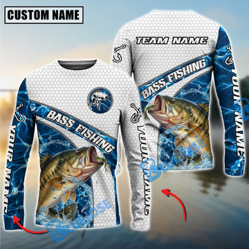 Bluejose Bass Fishing Honeycomb Electric Water Splash Custom Name & Team Name 3D Shirts