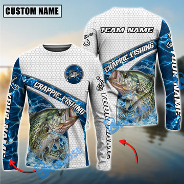 Bluejose Crappie Fishing Honeycomb Electric Water Splash Custom Name & Team Name 3D Shirts