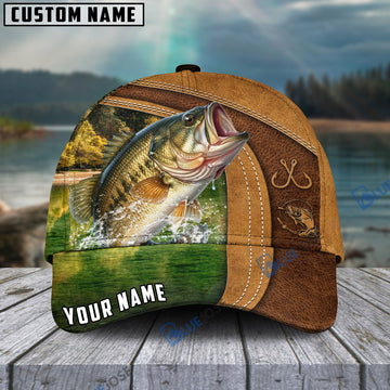 BlueJose Personalized Bass Fishing Leather Pattern Classic Cap