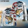 Bluejose Bass Fishing Patriotic Water Splash Theme Custom Name & Team Name 3D Shirts