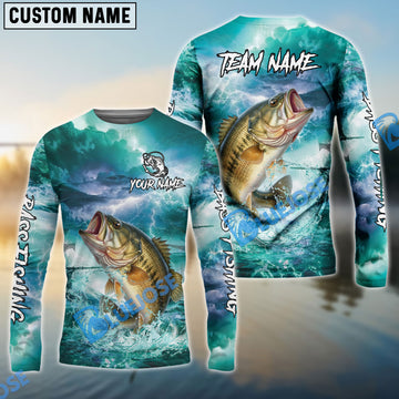 Bluejose Bass Fishing Teal Thunderstorm Name & Team Name 3D Shirts
