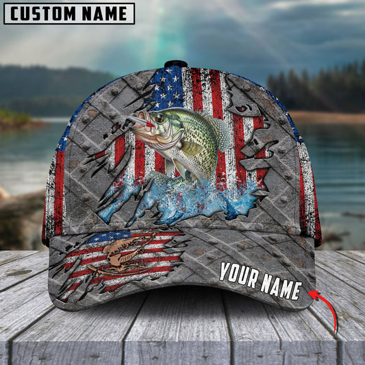 Bluejose Crappie Fishing US Flag Personalized Cap