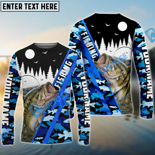 BlueJose Bass Personalized Fishing Blue Camo 3D Shirt