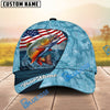 BlueJose Fishing American Flag Light Blue Ocean Design Personalized Cap (13 Breeds)