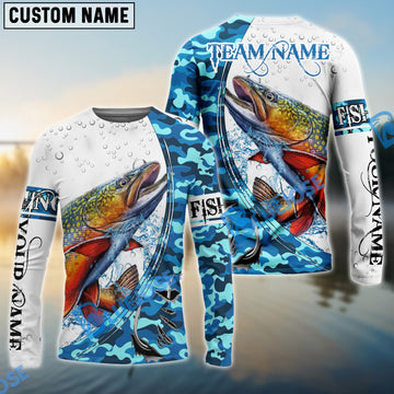 Bluejose Trout Fishing Blue Camouflage Water Splash Custom Name & Team Name 3D Shirts