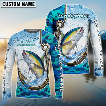 Bluejose Tuna Fishing Hook Blue Camo Water Splash Custom Name & Team Name 3D Shirts