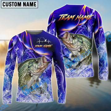 Bluejose Crappie Fishing Purple Wave Ocean Splash Design Custom Name & Team Name 3D Shirts