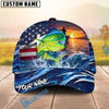 BlueJose Fishing American Flag Sunset Wave Personalized Cap (13 Breeds)