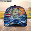 BlueJose Fishing American Flag Sunset Wave Personalized Cap (13 Breeds)