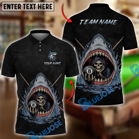 BlueJose Billiards 8 Ball & 9 Ball Shark Reaper Art Personalized Shirt (2 Colors)
