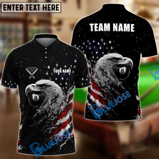 BlueJose Billiards 8 Ball & 9 Ball American Flag Gray Eagle Personalized Shirt (2 Colors)