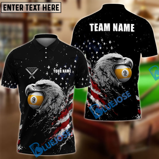 BlueJose Billiards 8 Ball & 9 Ball American Flag Gray Eagle Personalized Shirt (2 Colors)