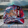 BlueJose Fishing Patriotic American Flag Stars Stripes With Dynamic Splash Personalized Cap (13 Breeds)