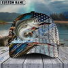 BlueJose Fishing American Flag Lake Scene Fish Scale Personalized Cap (13 Breeds)
