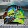 BlueJose Fishing American Flag Lake Scene Fish Scale Personalized Cap (13 Breeds)