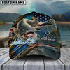 BlueJose Fishing American Flag Lake Scene Fish Scale Personalized Cap (13 Breeds)