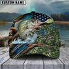 BlueJose Fishing American Flag Lake Scene Fish Scale Personalized Cap (13 Breeds)