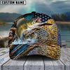 BlueJose Fishing American Flag Lake Scene Fish Scale Personalized Cap (13 Breeds)