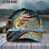 BlueJose Fishing American Flag Lake Scene Fish Scale Personalized Cap (13 Breeds)