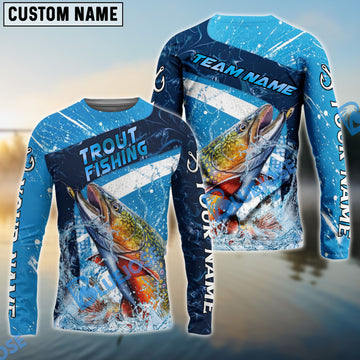 Bluejose Trout Fishing Dark Blue White Splash Custom Name & Team Name 3D Shirts