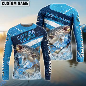 Bluejose Catfish Fishing Dark Blue White Splash Custom Name & Team Name 3D Shirts