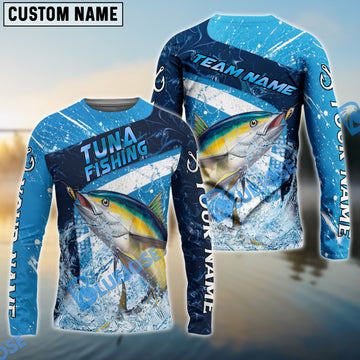 Bluejose Tuna Fishing Dark Blue White Splash Custom Name & Team Name 3D Shirts
