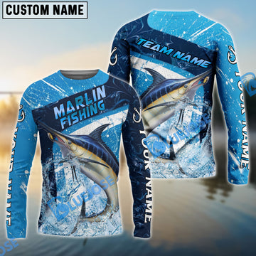 Bluejose Marlin Fishing Dark Blue White Splash Custom Name & Team Name 3D Shirts